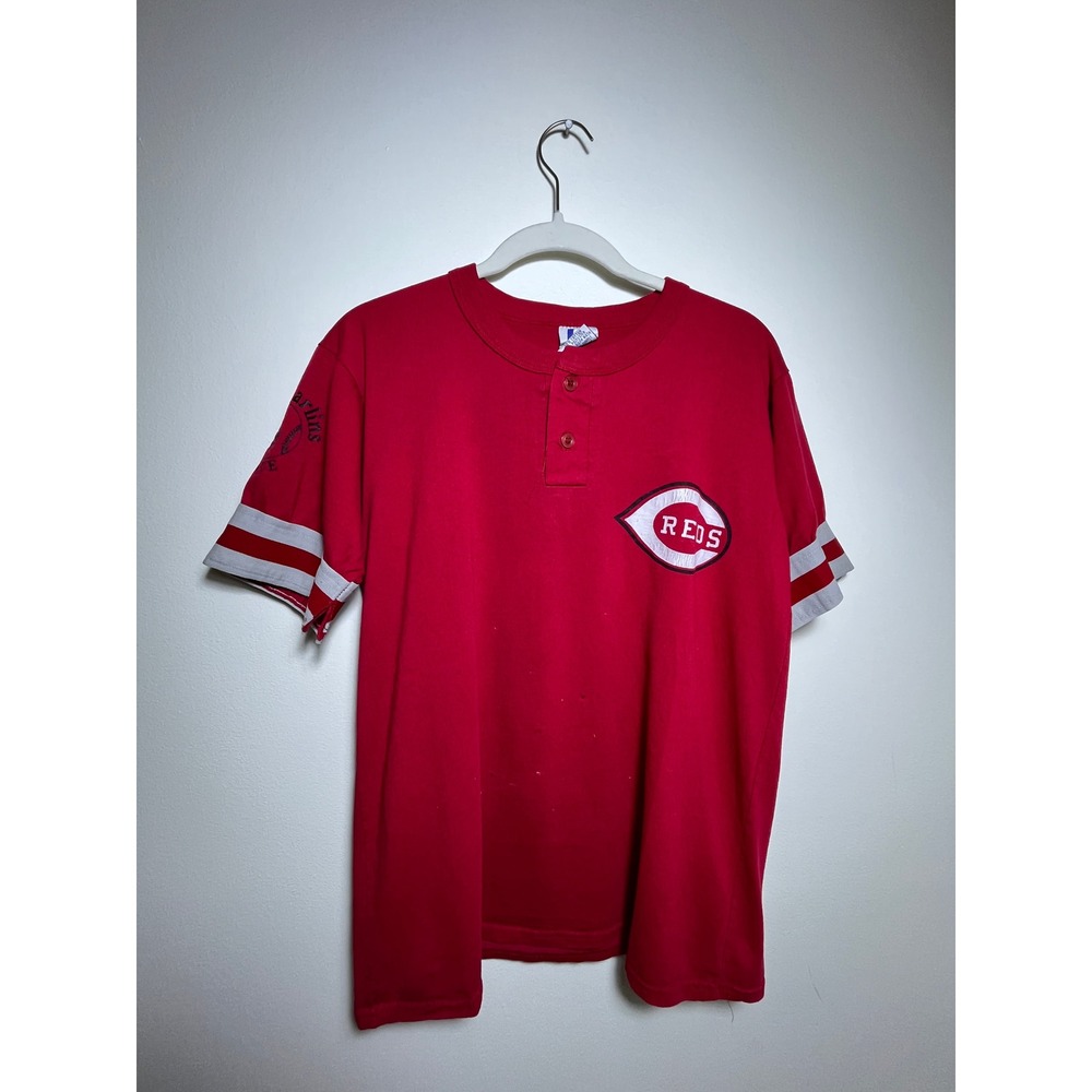Vintage Universal Athletics Cincinnati Reds Henley Jersey Red Number 9